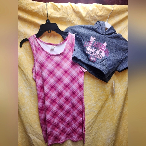Sweet Butterfly Pink Plaid Tank Dress And Cut Off Shirt Set M 10/12 NWT - Picture 1 of 4